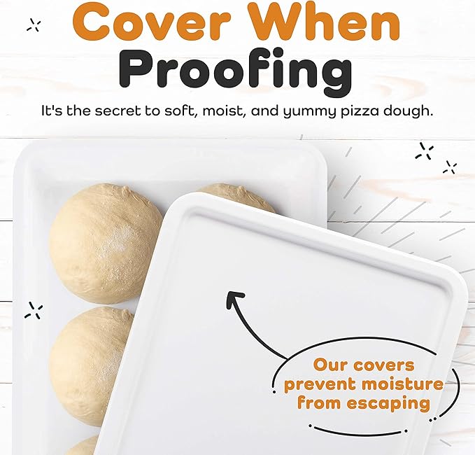 GSM Brands Pizza Dough Proofing Box - Stackable Commercial Quality Trays with Covers (17.25 x 13 Inches) - 2 Trays and 2 Covers