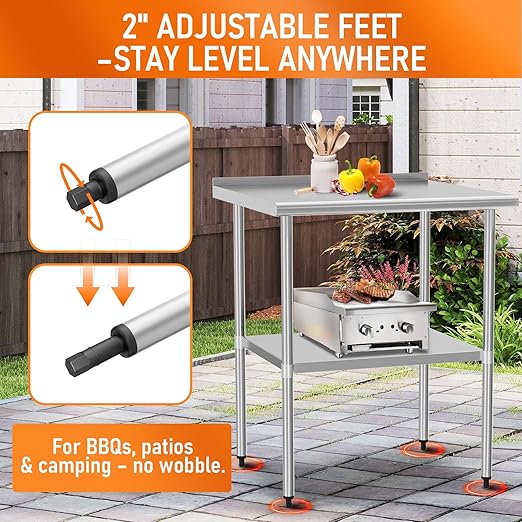 Stainless Steel Table for Prep & Work 30" X 30" inches with Adjustable Undershelf, Commercial Workstations, Utility Table in Kitchen Garage Outdoor BBQ