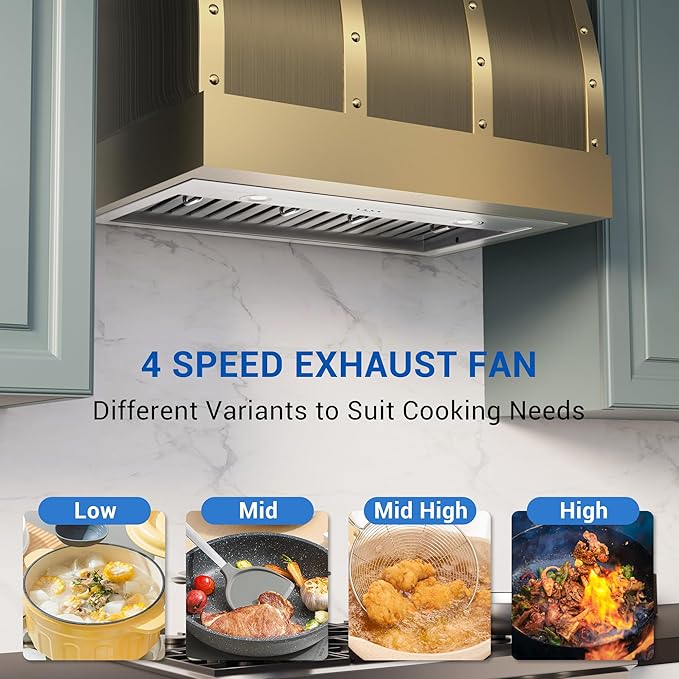 CT Copper Tailor Built-in Range Hood Insert/Liner 30 Inch, 610 CFM Vent with 4-Speed Fan, LED Light, Dishwasher-safe Baffle Filter,Stainless Steel