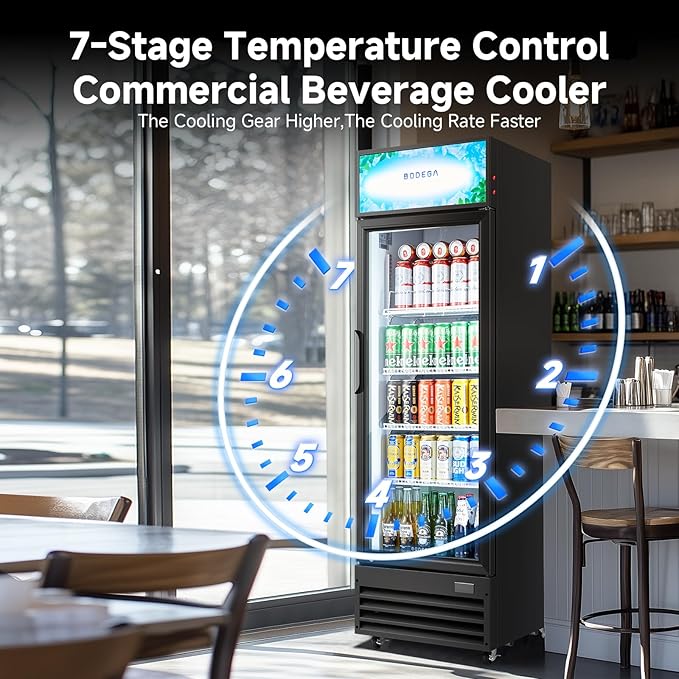 BODEGACOOLER Beverage Refrigerator and Cooler, Commercial Refrigerators with 4 shelves, Commercial Fridge with Soft LED Light. Merchandiser Refrigerators as Black Bar Cooler For Party, 9.0 Cu. Ft