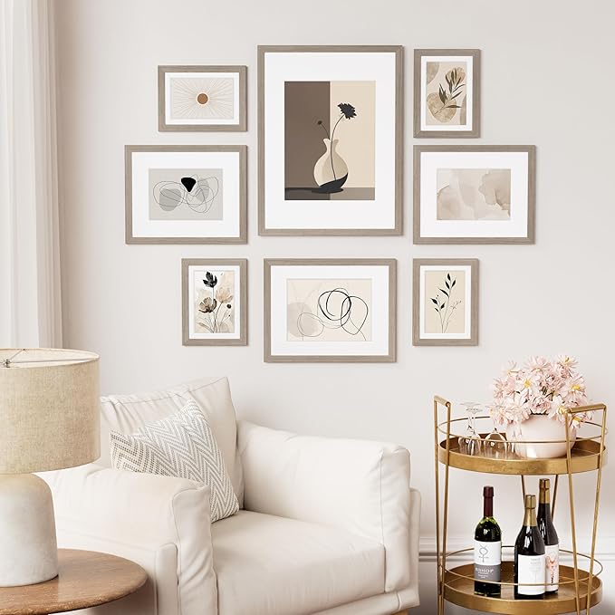 Vittanly 12x16 Picture Frame Set of 2, Solid Wood Frame for Wall Art Photo and Prints, Display Photo 8.5x11 with Mat or 12x16 without Mat, Light Brown