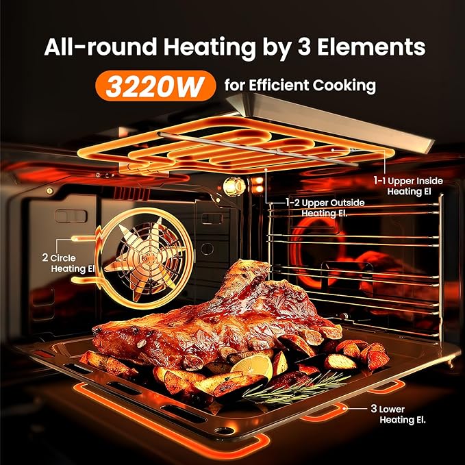 24 inch Electric Single Wall Oven, 2.83 Cu.Ft (80L) Wall Oven, Touch Control Built in Oven, 11 Cooking Functions with Safety Lock, 240V 3220W