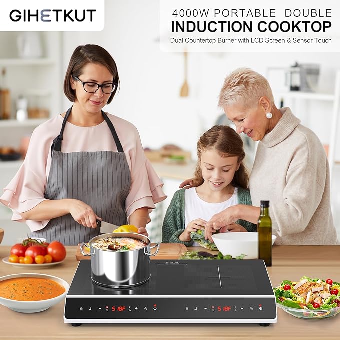 Double Induction Cooktop, 4000W 2 burner Induction cooktop with LED Touch Screen 10 Levels Settings with Child Safety Lock & Timer 110V Electric burner with hot plate