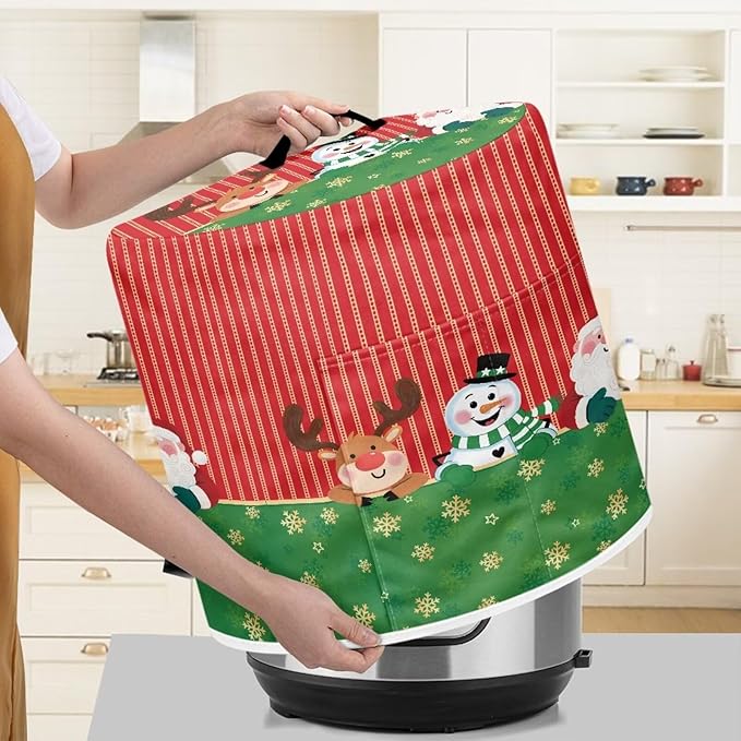 Christmas Decorative Kitchen Appliance Protector Dust Cover Universal Size 3 Quart Pressure Cooker/Air Fryer/Rice Cooker Dust Cover with Top Handle and Pocket