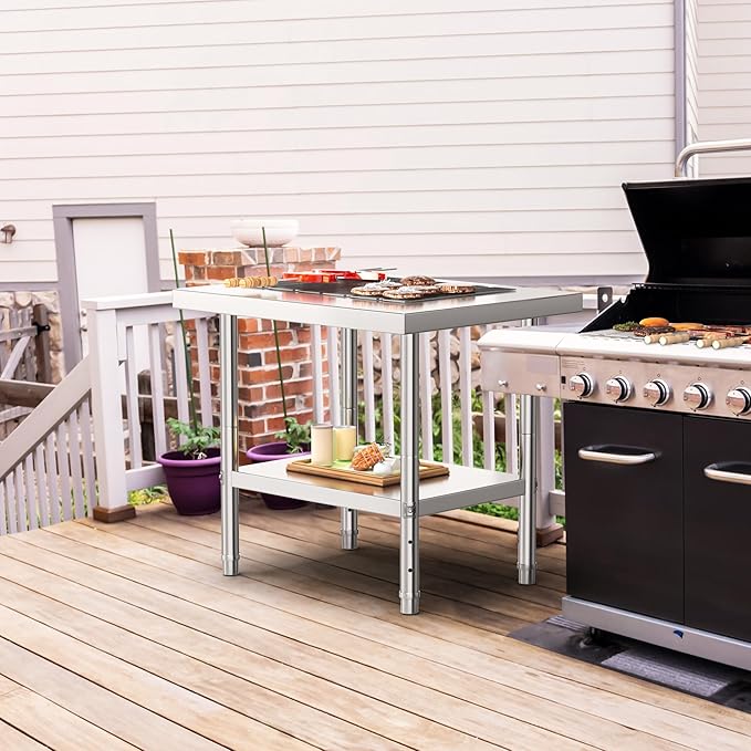 YITAHOME NSF Stainless Steel Table, 30" X 24" Work Table, 2 Shelves Metal Prep Worktable for Home Kitchen Restaurant Garage Warehouse Outdoor