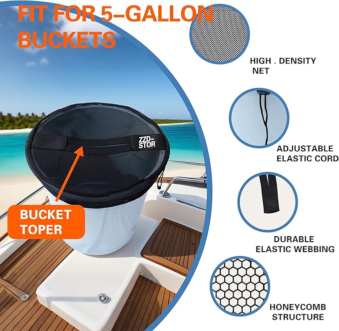 5 Gallon Bucket Lids，Bait Bucket Lid and Trash Can Lid for Yeti 5 Gallon,Elastic Net Lid for Boating, Camping