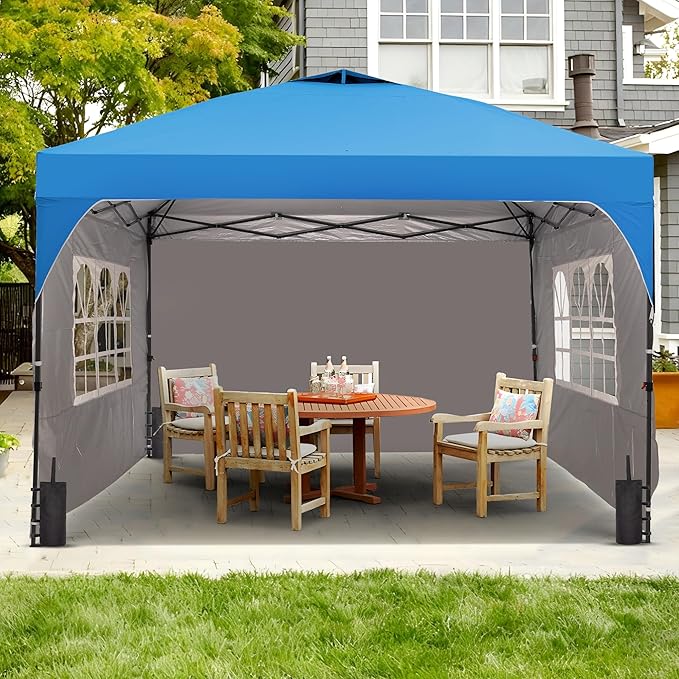 Saemoza 12x12 Pop Up Canopy Tent with One Push Setup, Outdoor Sun Shade Canopy with Vent Top for Backyard Party, Easy Up Instant Shelter with 4-Sandbags & Wheel Bag, Blue.