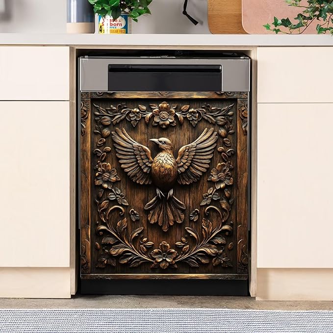 Farmhouse Bird Dishwasher Magnet Cover,Vintage Bird Wood Floral Magnetic Dishwasher Cover Vinyl Sticker,Fridge Door Cover Magnets Art Skin Panel Decal,Home Decor Decal,23"X26"