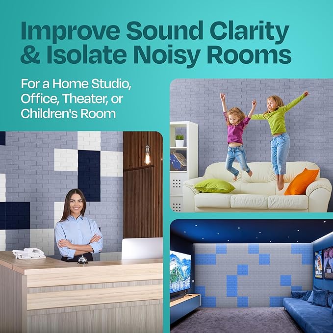 Acoustic Panels 18-Pack Soundproof Wall Panels 12"X12"X0.4" Brick Style Sound Panels Premium Sound Dampening Panels Easy Self Adhesive Installation - [Dusky Gray]