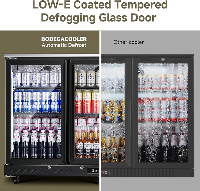 BODEGA BODEGACOOLER Commercial Bar Cooler With 3 Glass Doors,11.4 Cu.Ft Under Counter Beverage Refrigerator,Back Bar Refrigerator,Commercial Display Drink Fridge,LED Lighting Beer Wine Soda Drinks