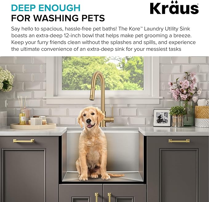KRAUS Kore 23-Inch Undermount Workstation Single Bowl 16 Gauge Deep Laundry Utility Stainless Steel Kitchen Sink with Accessories, KWU100-23L