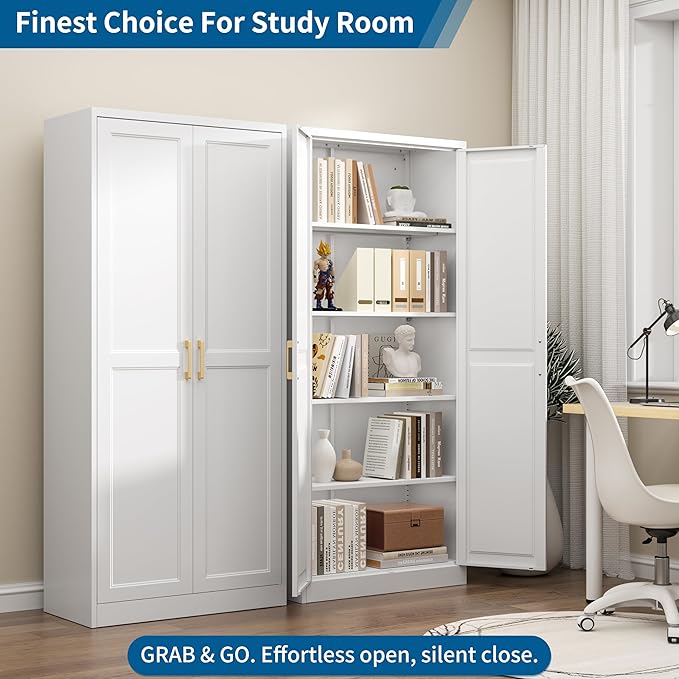 71" Kitchen Pantry Storage Cabinet,White Tall Storage Cabinet With Doors and 4 Shelves,Metal Food Pantry Cabinets for Kitchen Storage,Freestanding Cupboard for Dining Living Room,Assemble Required