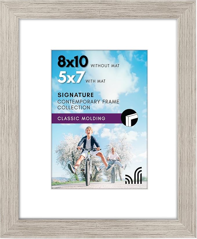 Americanflat 8x10 Picture Frame with Shatter-Resistant Glass - Use as 5x7 Frame with Mat or Display 8x10 Photo Without Mat - Signature Collection - Picture Frames for Tabletop and Wall - Driftwood