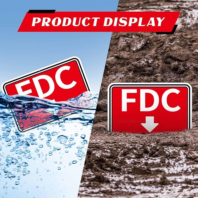 Tandefio 4 Pcs FDC Sign with Down Arrow 12 x 18 Inches Fire Department Connection Sign for Indoor Outdoor Reflective Aluminum UV Protected Weatherproof, Red White and Black