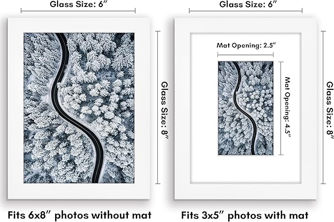 Americanflat 6x8 Picture Frame with Shatter-Resistant Glass - Use as 3x5 Frame with Mat or Display 6x8 Photo Without Mat - Signature Collection - Picture Frames for Tabletop and Wall Display - White
