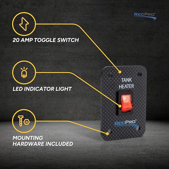 RecPro RV Toggle Switch | Tank System Control Panel | Gang Kit System | Heating Pad Switch | Heater Panel (3 Toggles)