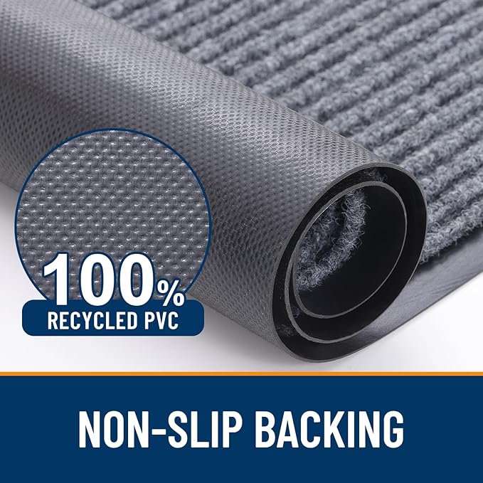 OLANLY Front Door Mat Indoor Outdoor Entrance, Waterproof Heavy Duty Doormat, Fade Resistant, Low Profile, Easy Clean Patio Porch Welcome Floor Mats for Entry, 47x17, Light Gray