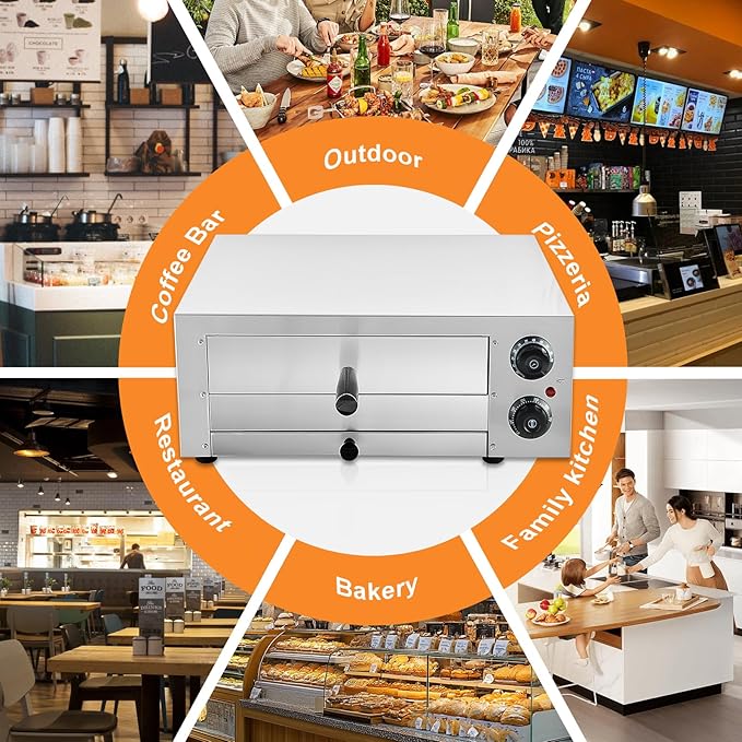 12" Electric Pizza Oven,Stainless Steel Countertop Pizza Oven with temperature and Timer for Kitchen Commercial Use
