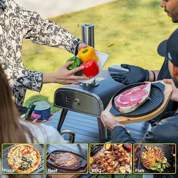 Outdoor Pizza Oven aidpiza 12" Wood Pellet Pizza Ovens With Rotatable Round Pizza Stone Portable Wood Fired with Built-in Thermometer Pizza Stove for Outside Backyard Camping Picnics