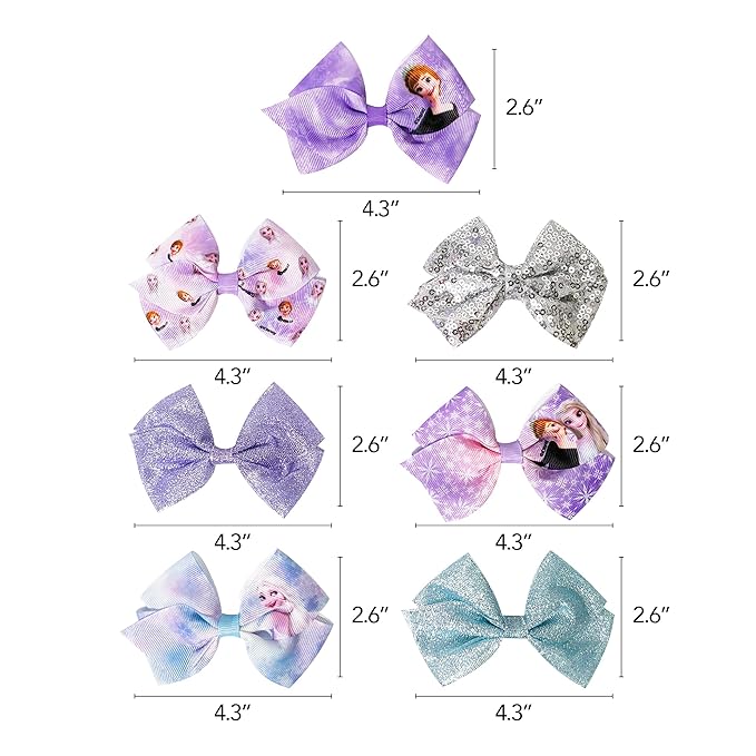 Disney Frozen II Girls 7 Piece Princess Hair Bow Set, Alligator Clip, Accessories for Ages 3+