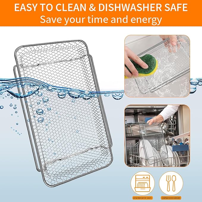Air Fryer Basket Replacement for Emeril Lagasse Dual Zone 360 Air Fryer Oven 25 QT, 11.6" x 6.9" Non-stick Mesh Convection Toaster Oven Wire Rack Accessories Parts, Dishwasher Safe