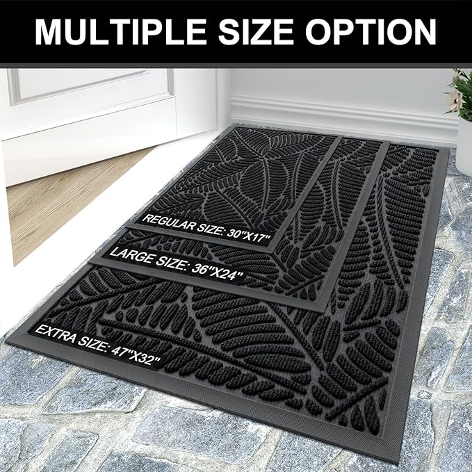 Colorxy Waterproof Doormat, Sturdy Natural Rubber Front Indoor Mat, Non Slip Low Profile Indoor Outdoor Door Mats, Stain and Fade Resistant Floor Mat, Easy Clean Patio Entrance Mat, 30''x17'', Black