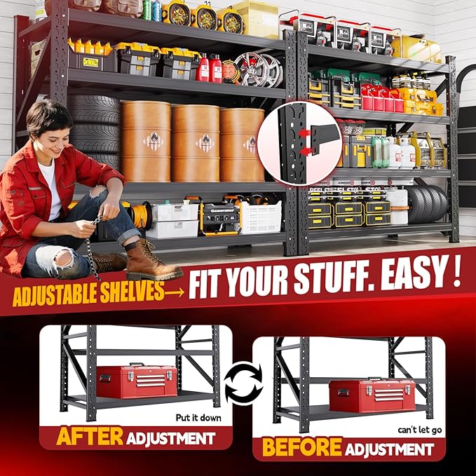 7000LBS Storage Shelves Heavy Duty, Metal Storage Shelves 4 Tier Units Adjustable Utility Rack Shelf, Heavy Duty Garage Racks Shelving for Basement, Industrial, Garage Shelving 60" W x 24" D x 70" H