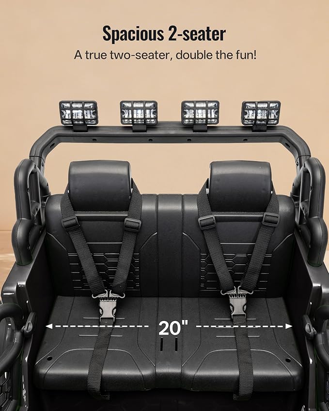 2 Seater Ride on Car Toy, 12V Electric Car for Kids 4-8 with Remote Control, Capacity 110 lb, LED Light - Black