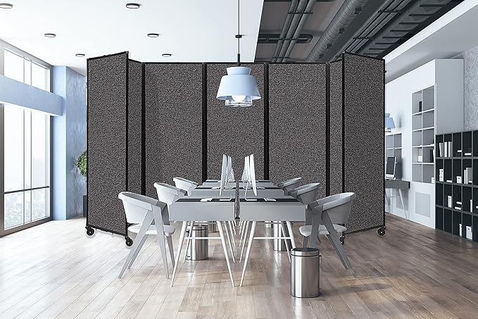 Versare Polycarbonate Room Divider 360 Portable Wall Partition | Freestanding Office Dividers | Locking Wheels | Privacy Screen Panels - 14' x 7'6" Opal Thermoplastic Polymer