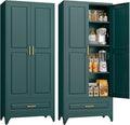 75" Tall Metal Storage Cabinet, Kitchen Pantry Storage Cabinets with Doors and 3 Shelves, Food Pantry Cabinet with Drawer, Utility Kitchen Cupboard, Large Steel Cabinets for Dining, Green