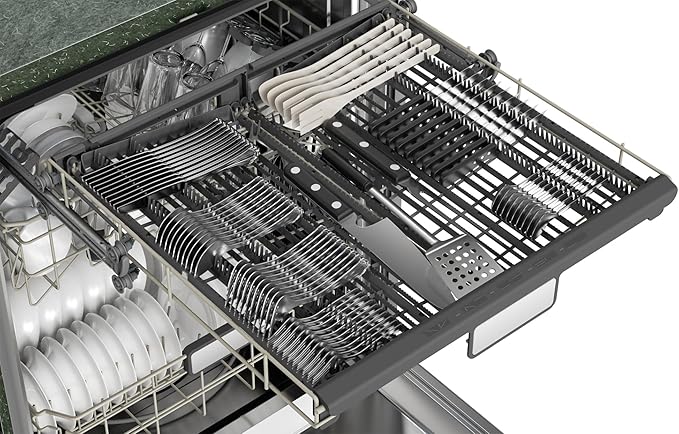 SHARP SDW6757ES Slide-In Dishwasher, Stainless Steel Finish, 24" Wide, Soil Sensors, Premium White LED Interior Lighting, Smooth Glide Rails, Heated Dry Option, Responsive Wash Cycles, Power Wash Zone