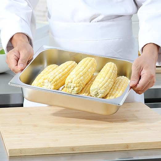 EGGKITPO 6-Pack 1/2 Size Stainless Steel Catering Pan, 2.5 Inch Deep Hotel Pan for Restaurant, Buffet, Party Supplies