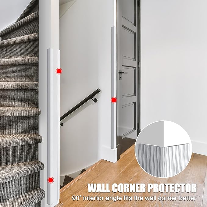 ‎Frychee Wall Corner Protector, Walls Edge Protector，Self-Adhesive Wall Corner Guards,PVC Double Side Edge Protector， Furniture Stairs Guard (White Wood Grain 2PCS 90cm/35.4in)