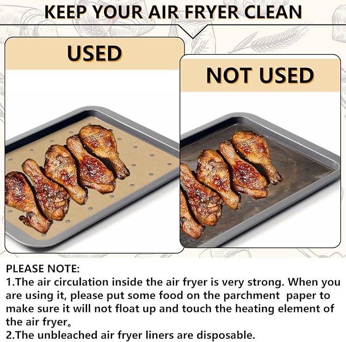 120 Sheets 9x11inch Unbleached Air Fryer Parchment Paper Liners,Non-stick Disposable Rectangle Baking Paper Compatible with Cuisinart,Ninja Foodi,Breville,Gowise,Black Decker