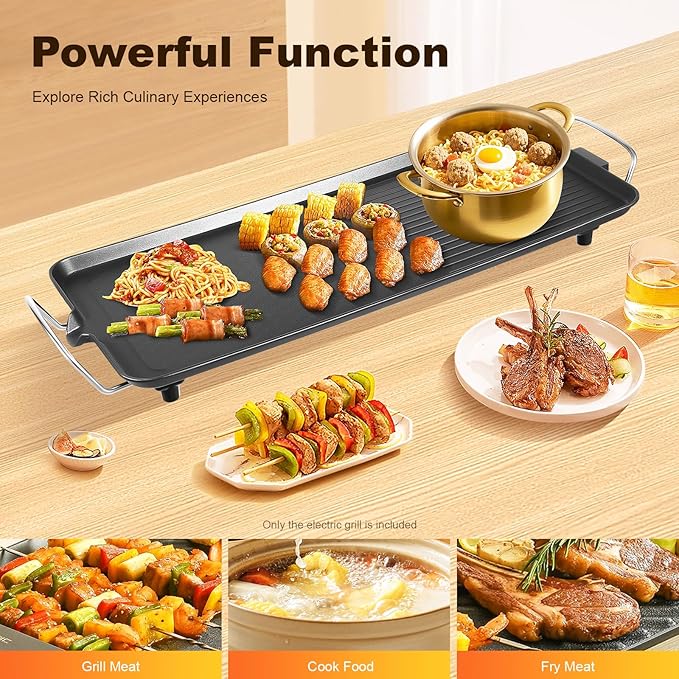 27"x11" Electric Griddle, Aluminum Alloy Teppanyaki Grill, 1500W Fast Even Heating Long Countertop Griddle, 5Gear Adjustable Tempt Non-stick Sloped Cooking Surface w/Hassle-Free Clean Up