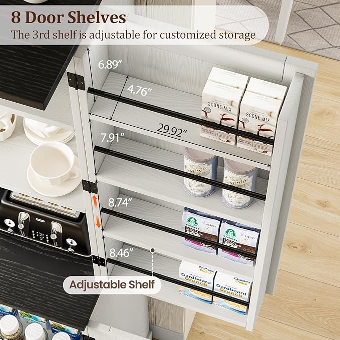 72" Kitchen Pantry Storage Cabinet, Farmhouse Pantry Cabinet with 8 Hanging Rack Shelves & 3 Pull-Out Racks, Pantry Storage Cabinet, Freestanding Cupboard for Kitchen, Dining Room, White
