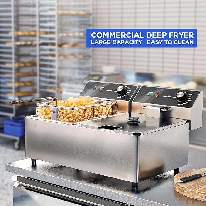 Commercial Deep Fryer Stainless Steel Dual Tank Electric Deep Fryer with 2 Baskets Capacity 2 X 10L Electric Countertop Fryer for Restaurant and Home Use, 120V 3600W