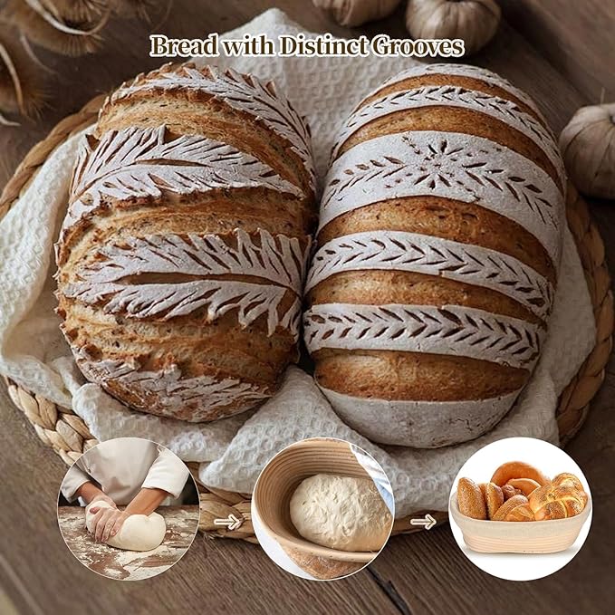 Banneton Bread Proofing Basket - Proofing Basket Set of 2 (10 inch Oval) - Natural Rattan Banneton with 2 Linen Liners - Bread Basket for Sourdough Bread Baking Supplies