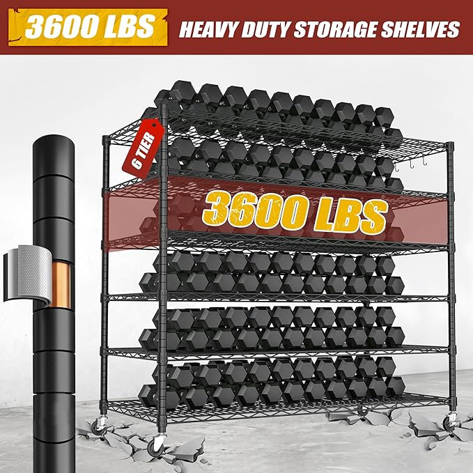 PrimeZone 6 Tier 80.7" H x 55.5" W x 24" D Wire Shelving with Wheels 3600lbs NSF Certified Storage Shelves Heavy Duty Metal Shelf Adjustable Rolling Rack Commercial Garage Restaurant Warehouse 3pcs