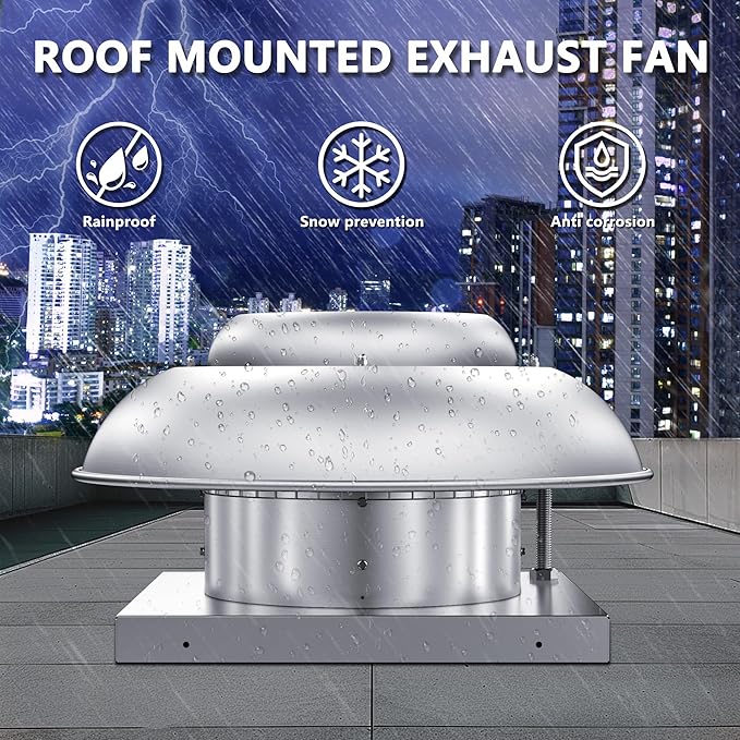 Roof Mounted Exhaust Fan Direct Drive Axial Downblast Exhaust Fan -21" Fan Base, 1/6 HP 1160 CFM 115 Volt Single Phase Motor