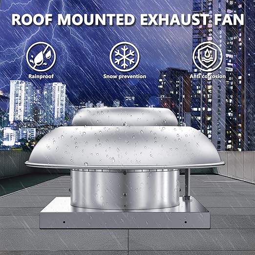 Roof Mounted Downblast Exhaust Fan Direct Drive Axial Exhaust Fan -21" Fan Base, 1/6 HP 1160 CFM 115 Volt Single Phase Motor