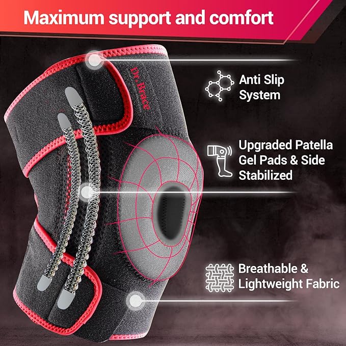 DR. BRACE ELITE Knee Brace with Side Stabilizers & Patella Gel Pads for Maximum Knee Pain Support and knee recovery for men and women-Please Check How To Size Video (Sunrise, XX-Large)