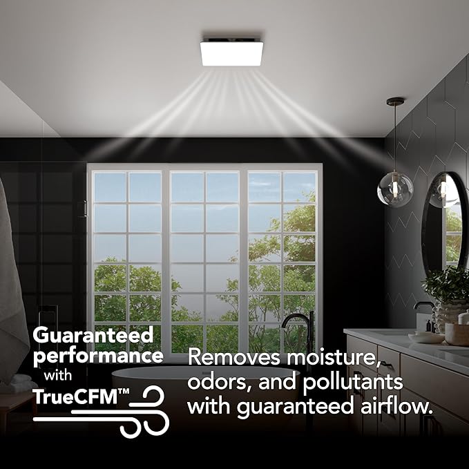 EVOLVE Premium Bathroom Exhaust Fan w/Light and Continuous Run, 50-80-110 Selectable CFM