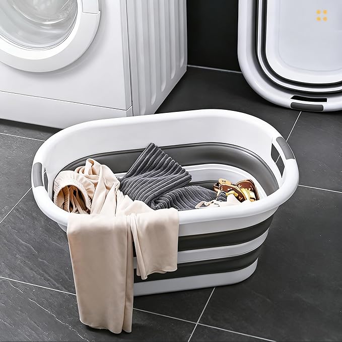 26L/40L Large Collapsible Mop Bucket with Handle for Cleaning, Silicone Portable Pet Bathtub for Puppy Small Dogs Cats, Foldable Laundry Basket Hamper Clothes Storage Bin Space Saving Design (26L)