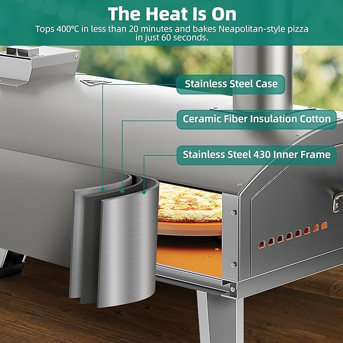 YTIAHOME 12" Pizza Oven, Multi-Fuel Outdoor Pizza Oven with Rotating and Built-in Thermometer, Dual Fuel Pizza Maker with Peel, Stone, Carry Cover, Recipes for Backyard Party Christmas Gifts