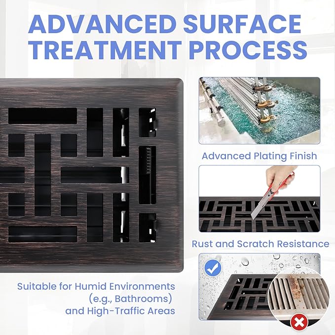 4x10 Inches 6 Pack Heavy Duty Walkable Floor Register - Easy Adjust Air Supply Lever Decorative Floor Vent Covers, Seattle Design Vent Covers for Home - Oil Rubbed Bronze