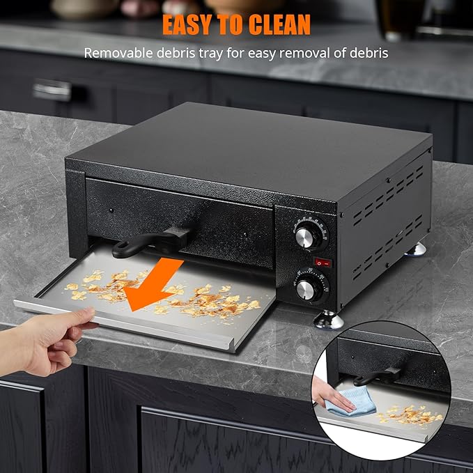 Electric Pizza Oven 12 inch Countertop Pizza Oven, Commercial Pizza Maker Machine with Timing & Temp Control, Stainless Steel Pizza Cooker for Restaurant Home, 1100W 110V Black