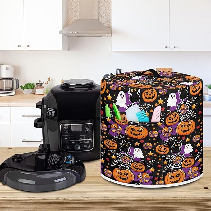 8 Quart Pressure Cooker Dust Cover with Top Handle and Storage Pocket Kitchen Appliance Decoration Halloween Theme Pumpkins Print Air Fryer Rice Cooker Dust Covers