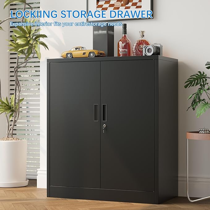 BESFUR Metal Storage Cabinets with Adjustable Shelves and Doors, 36" H Black Locking Storage Cabinet for Home, Office, Garage, Utility Room and Basement