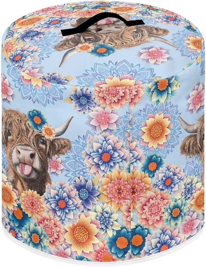 Xoenoiee Electric Pressure Cooker Cover Boho Mandala Highland Cattle Pattern Kitchen Appliance Dust Cover with Pockets, Compatible with Crock Pot, Rice Cooker, for 8 Qt Pot